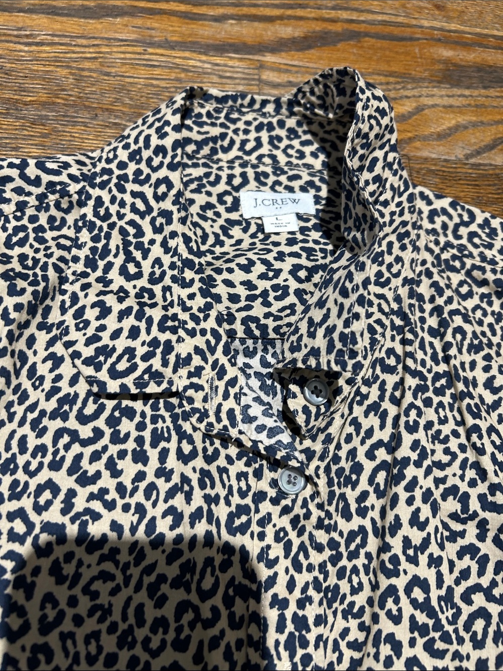 J. Crew Leopard Print Button-Down Shirt in Tan and Black - Picture 3 of 5